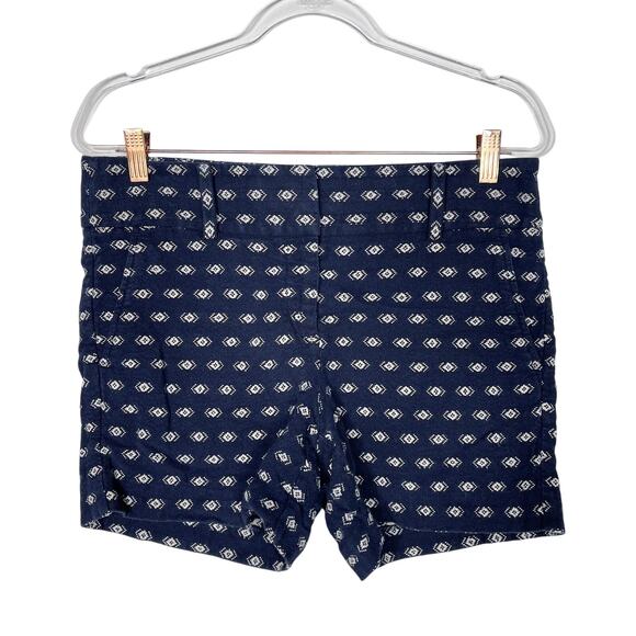 Ann Taylor Size 8 Navy Blue Cream Embroidered Cotton Shorts Flat Front Casual - Picture 1 of 8